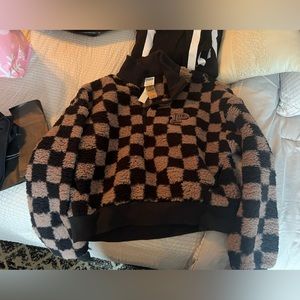 Victoria’s Secret pink. Checkered Sherpa cropped crew neck